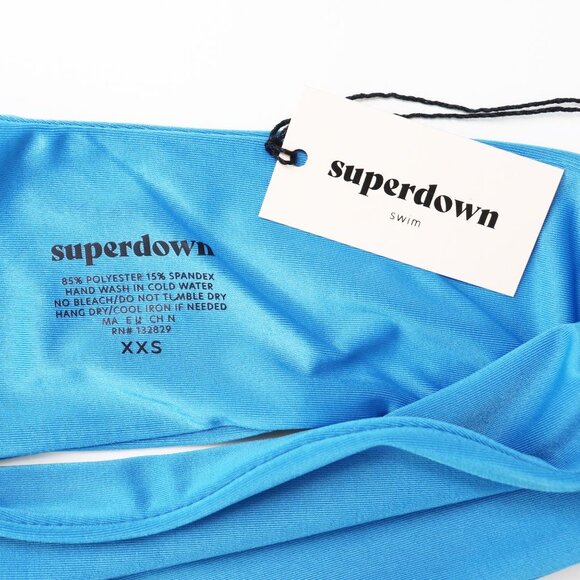 NWT superdown‎ Annette Bikini Top One Shoulder Swim Bathing Suit Teal XX Small - Picture 5 of 8